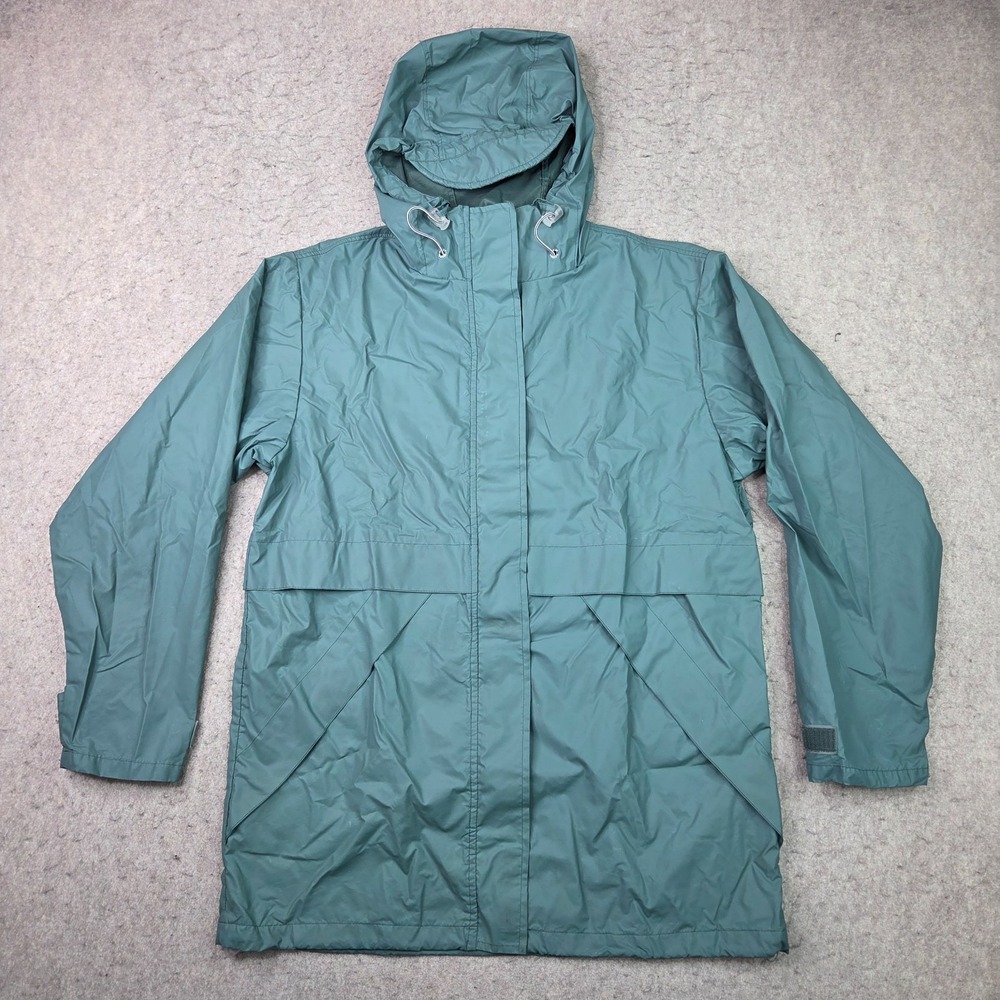 Lands End Squall Rain Jacket Girls Small (6-8) Blue Full Zip Hooded Polyvinyl